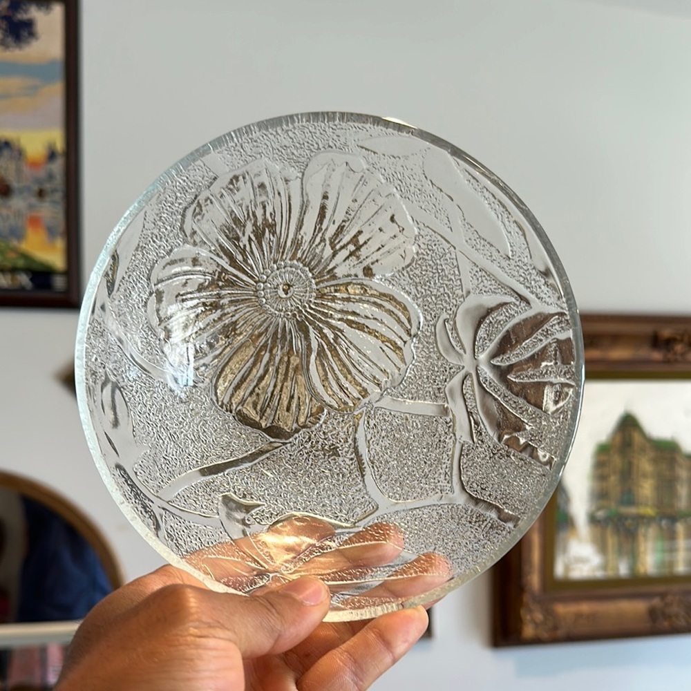 Vintage KIG Glass Etched Floral Bowl Made in Indonesia 4 available separately